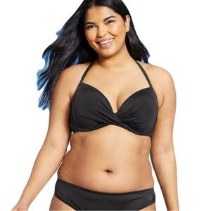 Shade & Shore Lightly Lined Twist-Front Bikini Top Black Size 38DD NWT AFP40